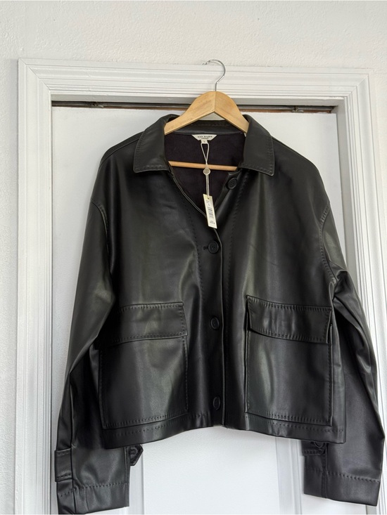 Max Studio Jackets & Blazers - Max Studio Black Faux Leather Button-Front Jacket Oversized
